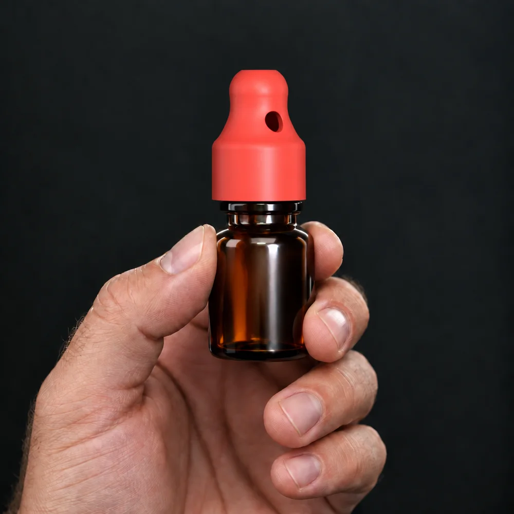 Main tenant un flacon 10 ml avec le bouchon sniffer SN*F simple