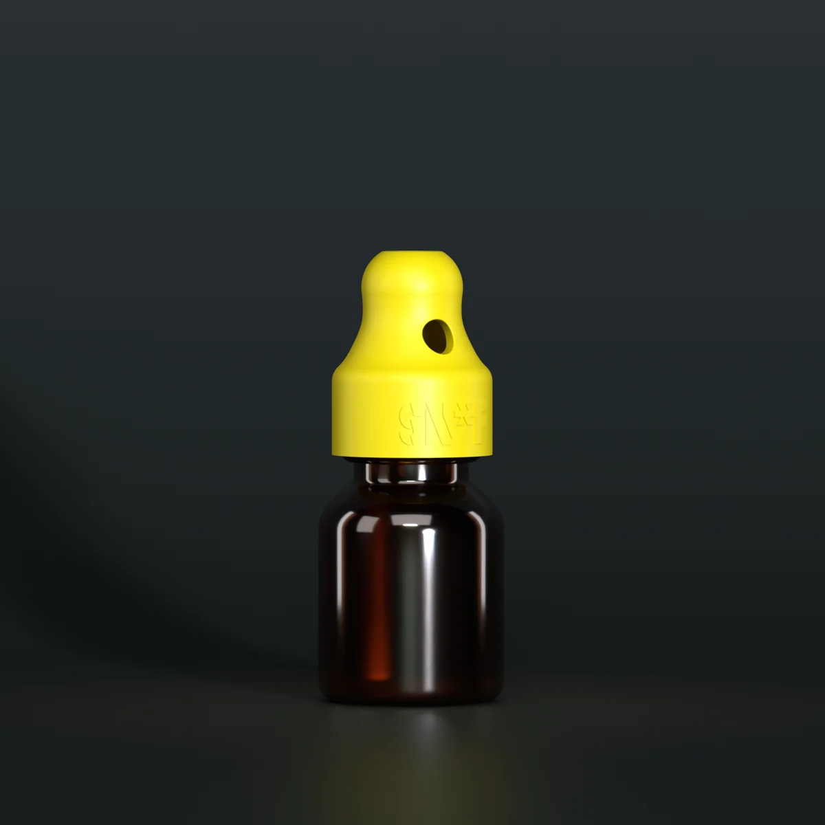 SN*F single sniffer cap, yellow, DIN 20, on a 10 ml amber glass bottle