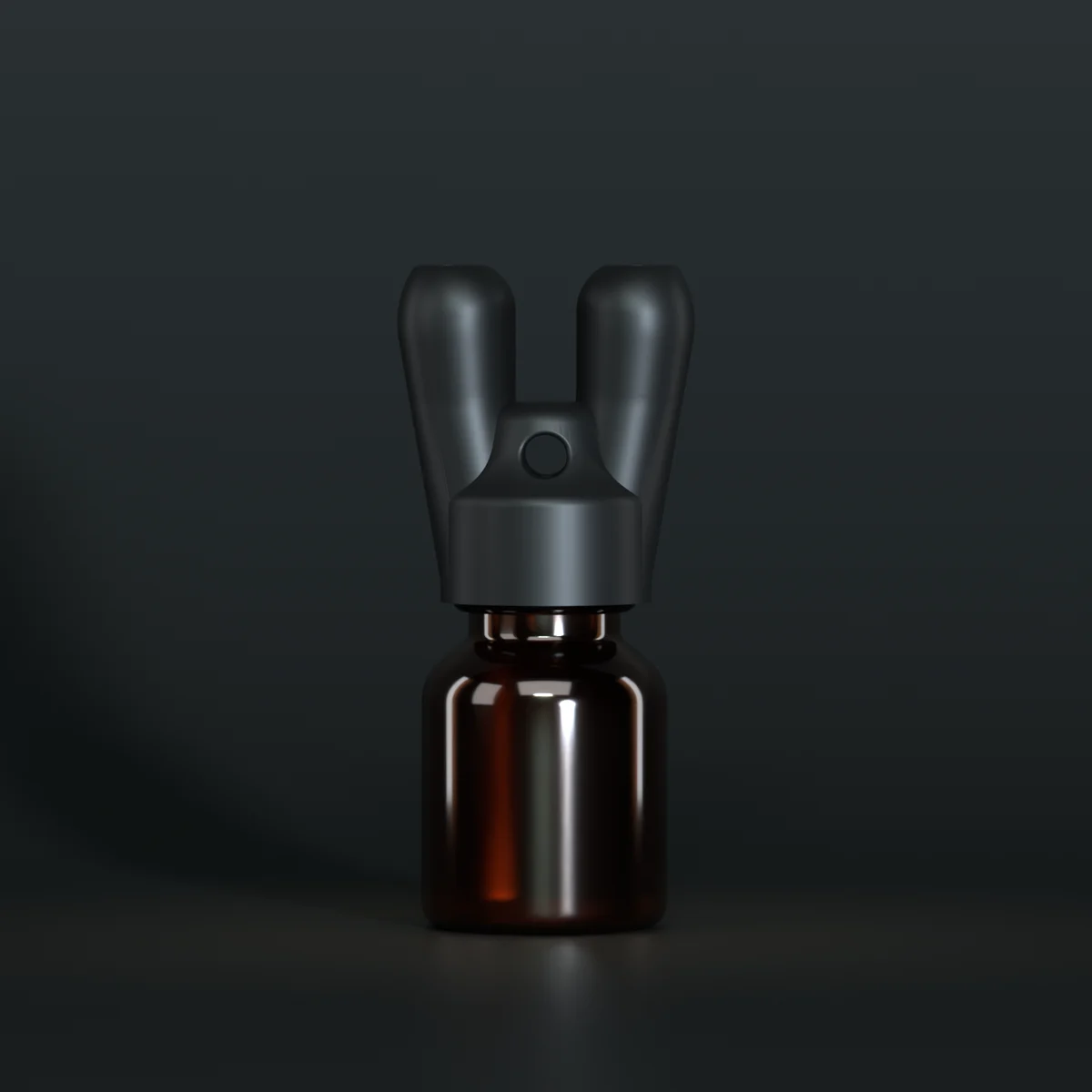 SN*F double sniffer cap, black, DIN 20, on a 10 ml amber glass bottle