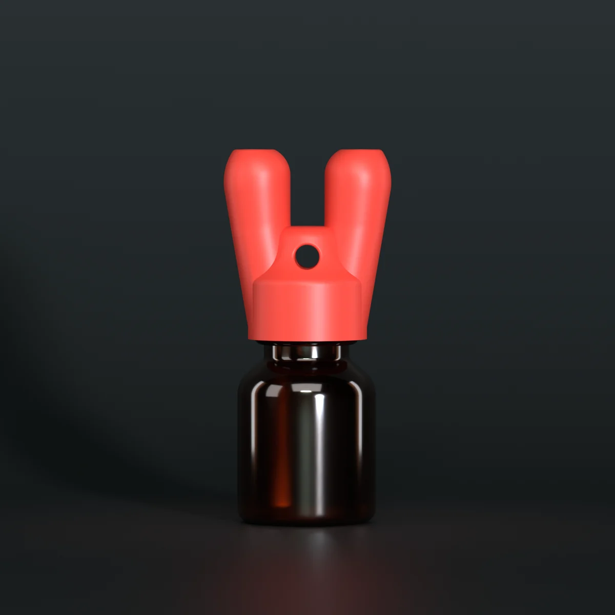 SN*F double sniffer cap, red, DIN 20, on a 10 ml amber glass bottle