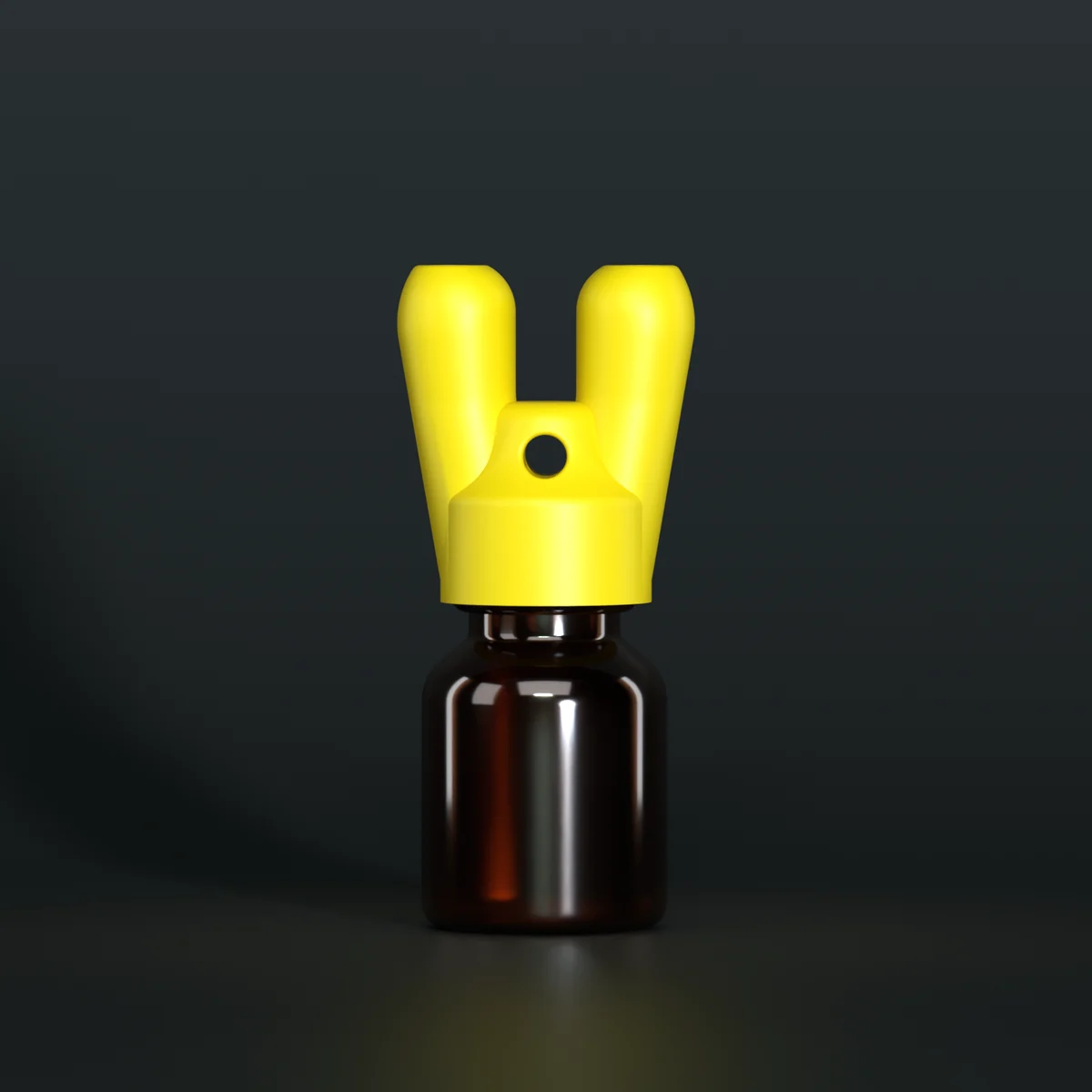 SN*F double sniffer cap, yellow, DIN 20, on a 10 ml amber glass bottle