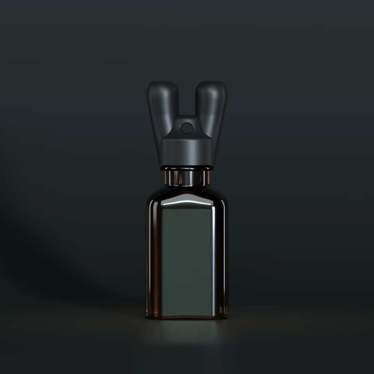 SN*F double sniffer cap, black, DIN 22, on a 24 ml square, amber bottle