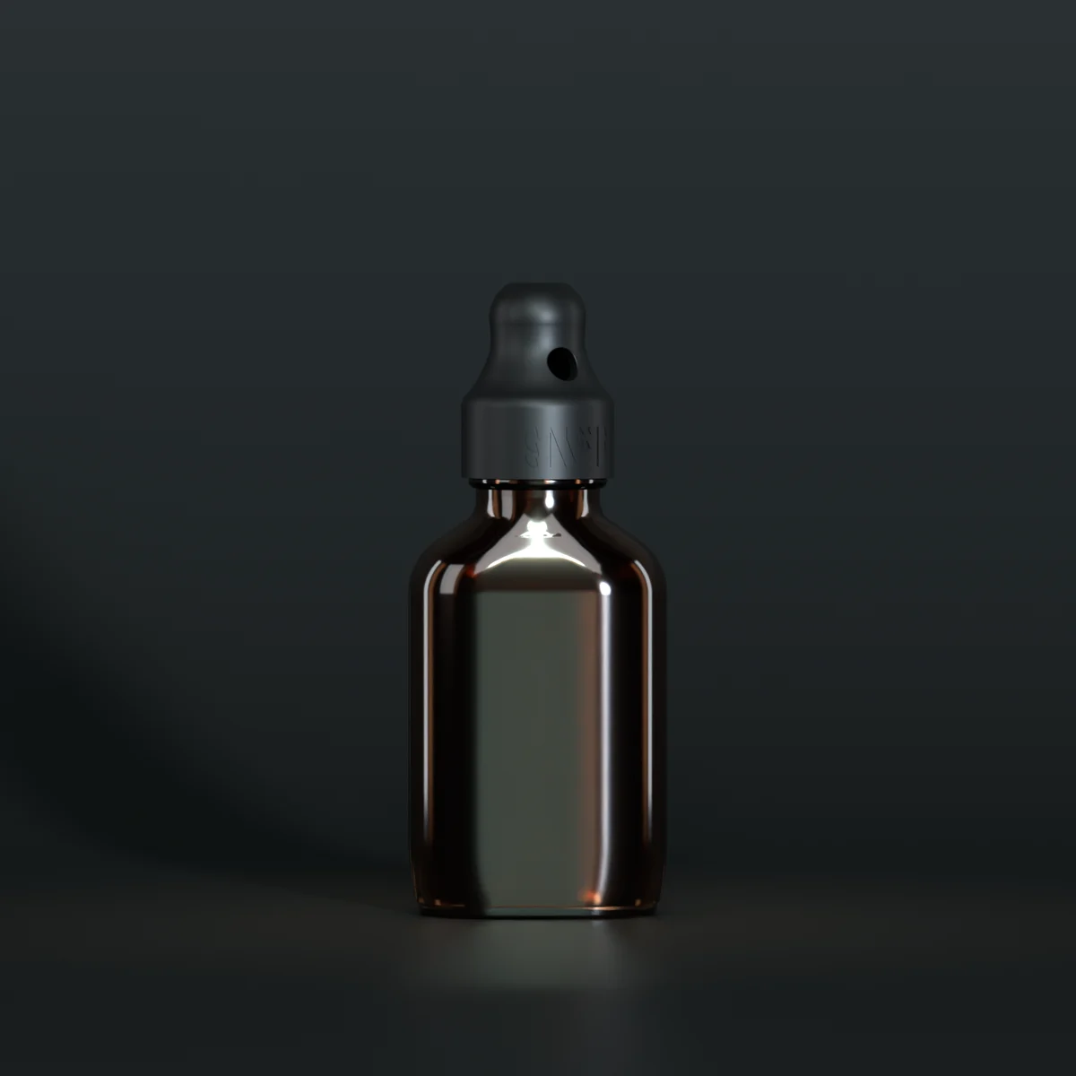 SN*F Small single sniffer cap, black, on a 24 ml oval, amber bottle